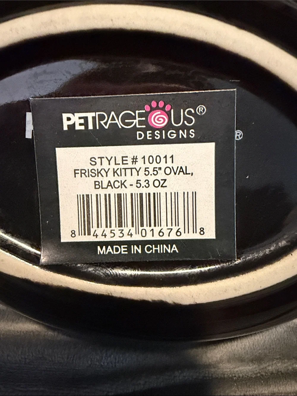 PetRageous Designs Frisky Kitty Oval Stoneware Cat Dish Bowl – Black